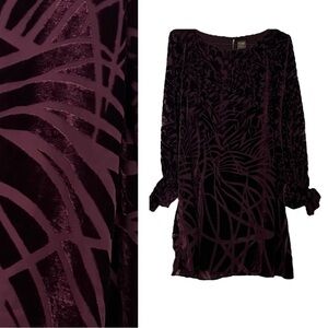 Taylor Dress Velvet Burnt Out Print Fairy Burgandy Bows @ Cuffs Size M